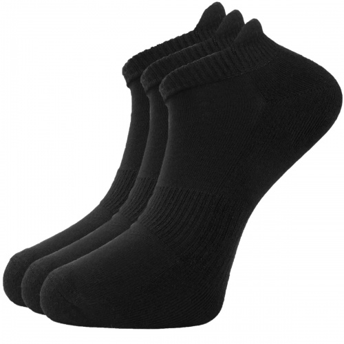 Green Bear Unisex Bamboo Trainer socks - Sports - 3 pack- Black - Extra Cushioned Sole - soft & antibacterial